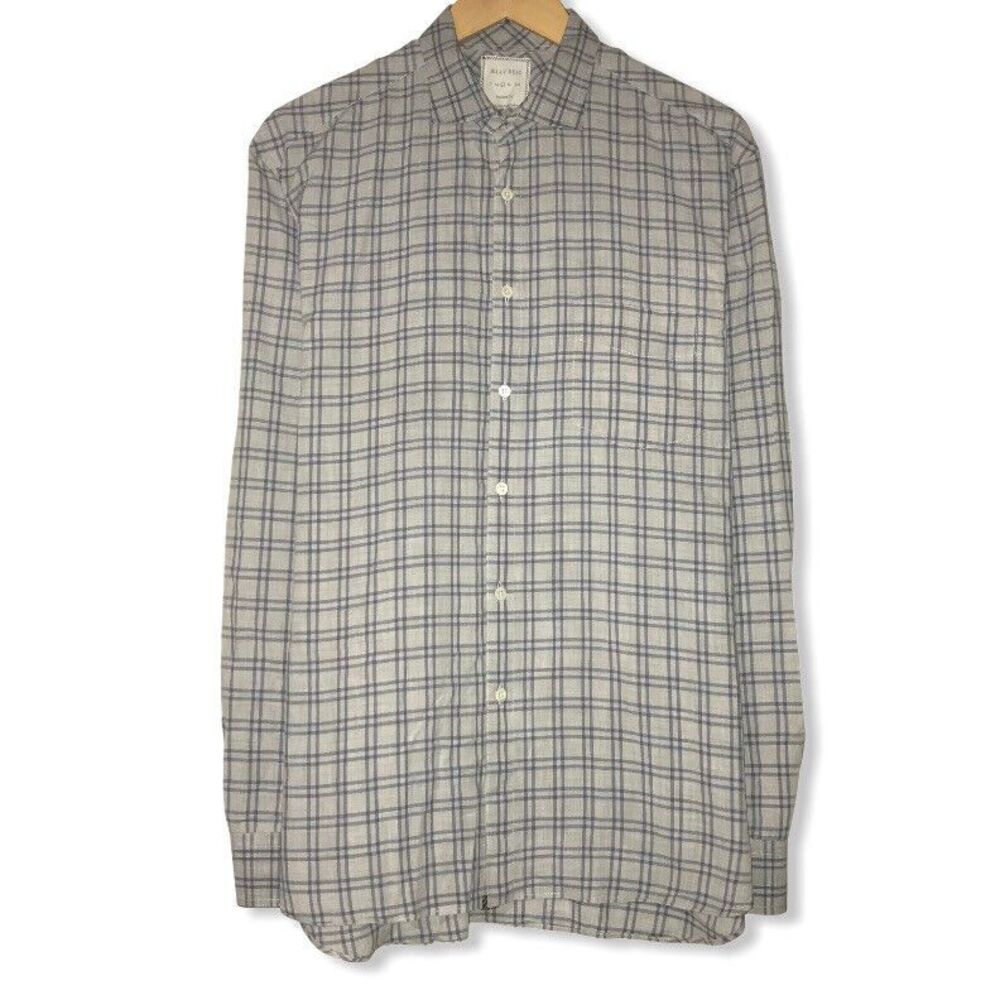 Billy Reid Mens Blue/Gray Plaid Check Button Front Shirt Italy Sz Large Standard